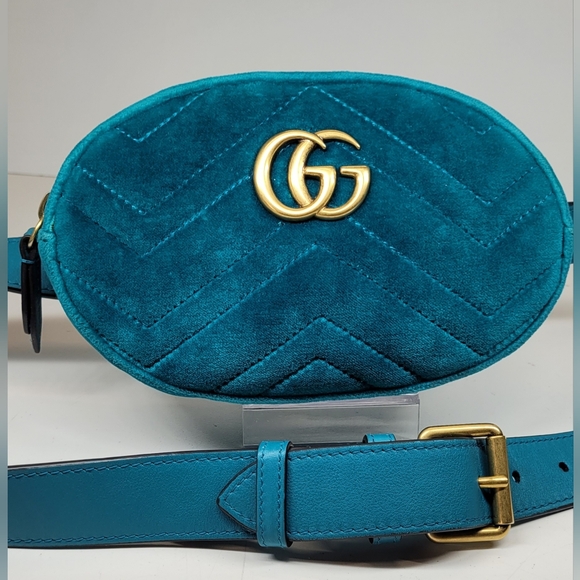 Gucci Marmont Blue Suede Belt Bag - Picture 2 of 16